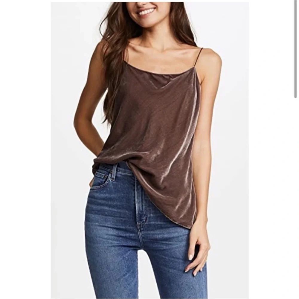 VINCE NWT Velvet Spaghetti Strap Camisole Cami Tank Top Cocoa Bean M Brown - Picture 3 of 10